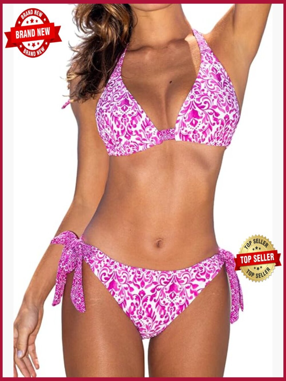Women's V Neck Halter Bikini Set Two Piece Swimsuit Reversible Bottom